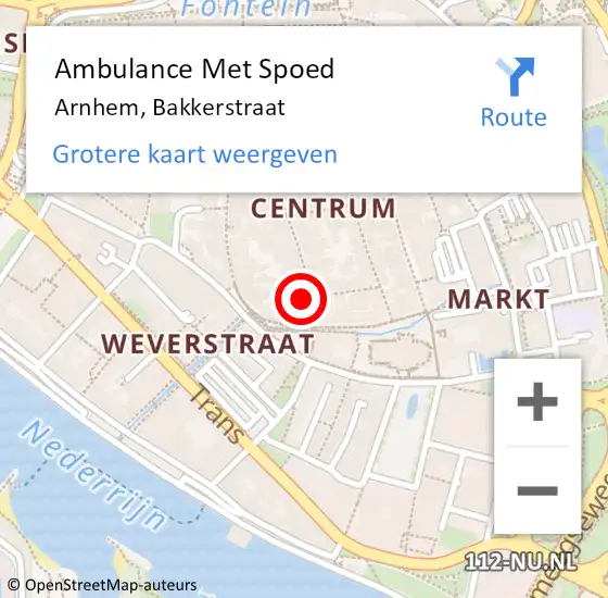 Locatie op kaart van de 112 melding: Ambulance Met Spoed Naar Arnhem, Bakkerstraat op 21 oktober 2022 09:19