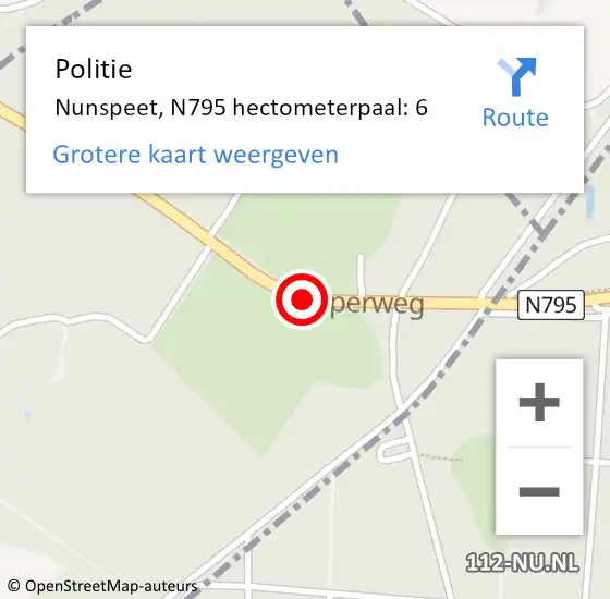 Locatie op kaart van de 112 melding: Politie Nunspeet, N795 hectometerpaal: 6 op 21 oktober 2022 09:22