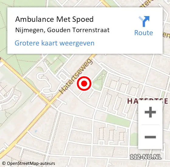 Locatie op kaart van de 112 melding: Ambulance Met Spoed Naar Nijmegen, Gouden Torrenstraat op 21 oktober 2022 09:44