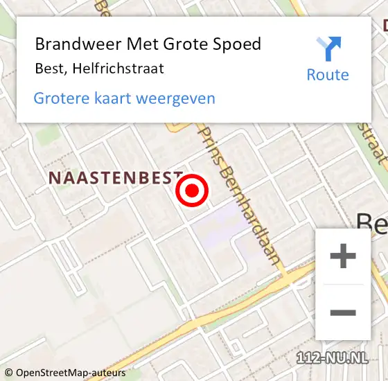 Locatie op kaart van de 112 melding: Brandweer Met Grote Spoed Naar Best, Helfrichstraat op 21 oktober 2022 10:11