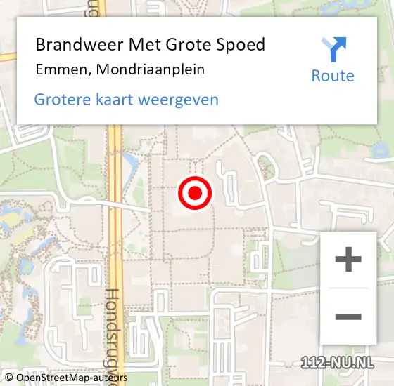 Locatie op kaart van de 112 melding: Brandweer Met Grote Spoed Naar Emmen, Mondriaanplein op 21 oktober 2022 10:28