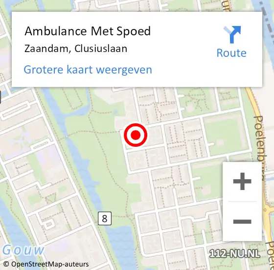 Locatie op kaart van de 112 melding: Ambulance Met Spoed Naar Zaandam, Clusiuslaan op 21 oktober 2022 10:37