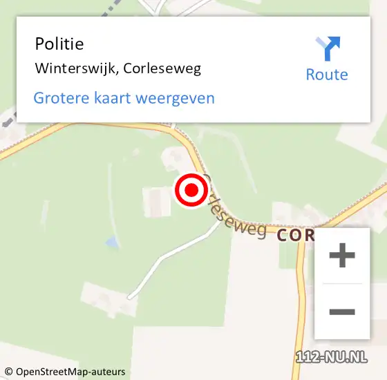 Locatie op kaart van de 112 melding: Politie Winterswijk, Corleseweg op 21 oktober 2022 10:39