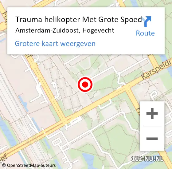 Locatie op kaart van de 112 melding: Trauma helikopter Met Grote Spoed Naar Amsterdam-Zuidoost, Hogevecht op 21 oktober 2022 10:54