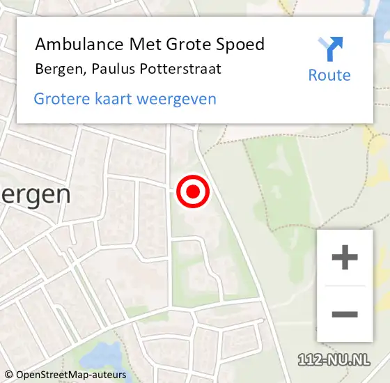 Locatie op kaart van de 112 melding: Ambulance Met Grote Spoed Naar Bergen, Paulus Potterstraat op 21 oktober 2022 10:55