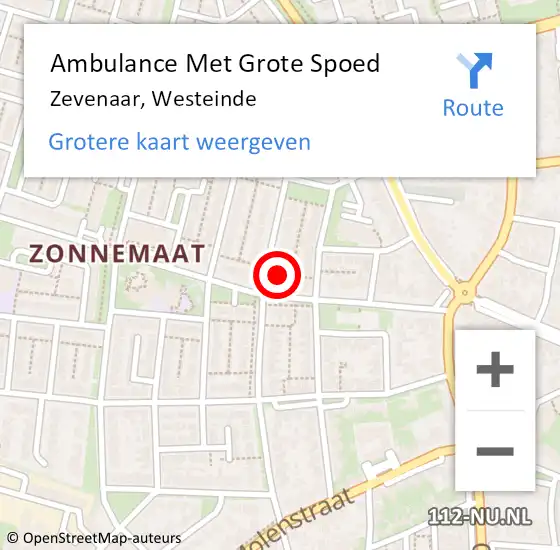 Locatie op kaart van de 112 melding: Ambulance Met Grote Spoed Naar Zevenaar, Westeinde op 21 oktober 2022 11:59