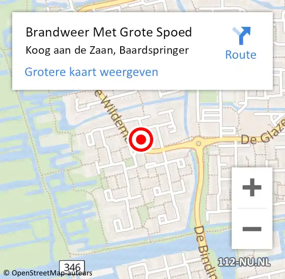 Locatie op kaart van de 112 melding: Brandweer Met Grote Spoed Naar Koog aan de Zaan, Baardspringer op 21 oktober 2022 12:07