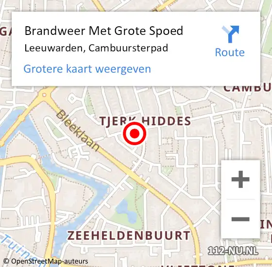 Locatie op kaart van de 112 melding: Brandweer Met Grote Spoed Naar Leeuwarden, Cambuursterpad op 21 oktober 2022 12:46