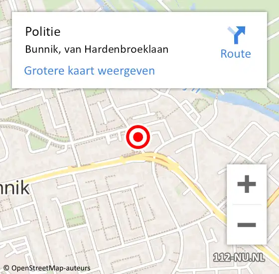 Locatie op kaart van de 112 melding: Politie Bunnik, van Hardenbroeklaan op 21 oktober 2022 12:50