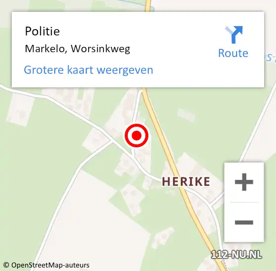 Locatie op kaart van de 112 melding: Politie Markelo, Worsinkweg op 21 oktober 2022 12:56