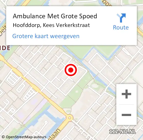 Locatie op kaart van de 112 melding: Ambulance Met Grote Spoed Naar Hoofddorp, Kees Verkerkstraat op 21 oktober 2022 13:21