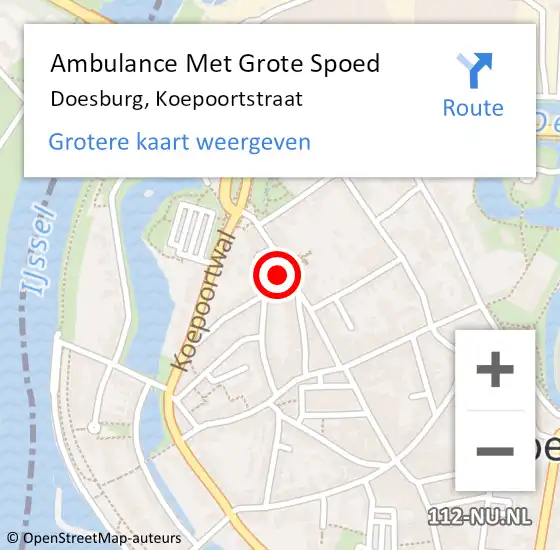 Locatie op kaart van de 112 melding: Ambulance Met Grote Spoed Naar Doesburg, Koepoortstraat op 21 oktober 2022 13:23