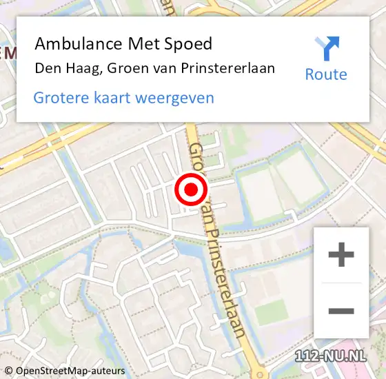 Locatie op kaart van de 112 melding: Ambulance Met Spoed Naar Den Haag, Groen van Prinstererlaan op 21 oktober 2022 13:47