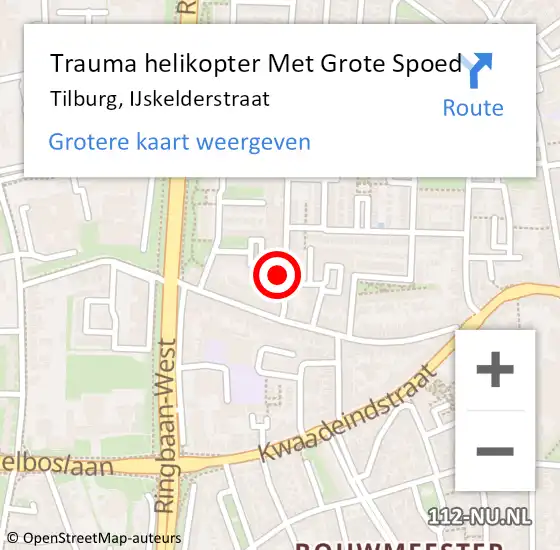 Locatie op kaart van de 112 melding: Trauma helikopter Met Grote Spoed Naar Tilburg, IJskelderstraat op 21 oktober 2022 14:18