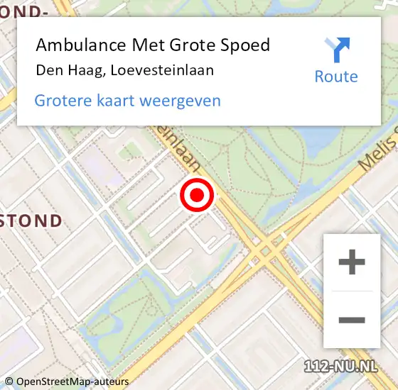 Locatie op kaart van de 112 melding: Ambulance Met Grote Spoed Naar Den Haag, Loevesteinlaan op 21 oktober 2022 14:23