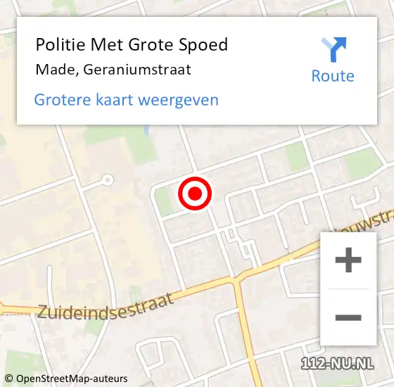 Locatie op kaart van de 112 melding: Politie Met Grote Spoed Naar Made, Geraniumstraat op 21 oktober 2022 14:31