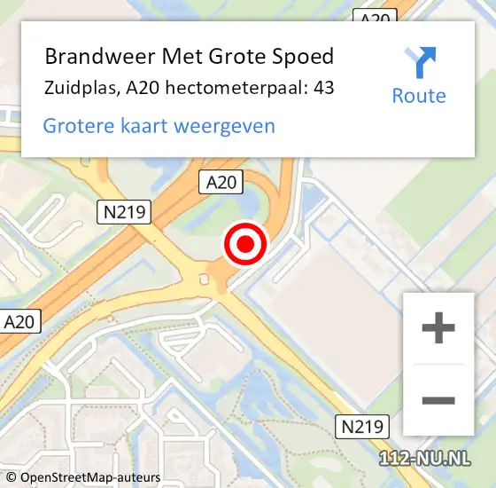 Locatie op kaart van de 112 melding: Brandweer Met Grote Spoed Naar Zuidplas, A20 hectometerpaal: 43 op 21 oktober 2022 14:35