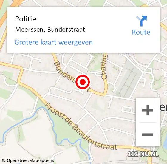 Locatie op kaart van de 112 melding: Politie Meerssen, Bunderstraat op 21 oktober 2022 14:45