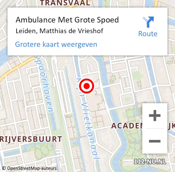 Locatie op kaart van de 112 melding: Ambulance Met Grote Spoed Naar Leiden, Matthias de Vrieshof op 21 oktober 2022 14:45