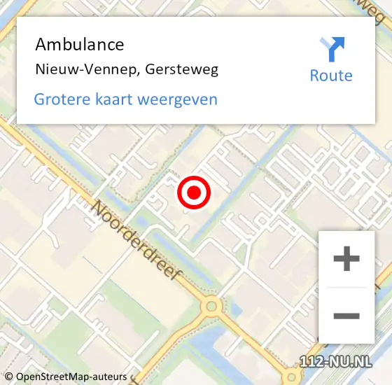 Locatie op kaart van de 112 melding: Ambulance Nieuw-Vennep, Gersteweg op 21 oktober 2022 14:47