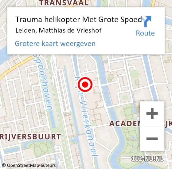 Locatie op kaart van de 112 melding: Trauma helikopter Met Grote Spoed Naar Leiden, Matthias de Vrieshof op 21 oktober 2022 14:55