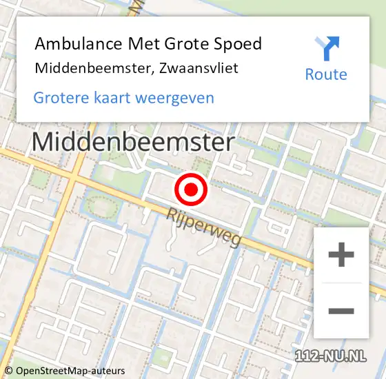 Locatie op kaart van de 112 melding: Ambulance Met Grote Spoed Naar Middenbeemster, Zwaansvliet op 21 oktober 2022 14:57