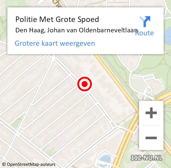Locatie op kaart van de 112 melding: Politie Met Grote Spoed Naar Den Haag, Johan van Oldenbarneveltlaan op 21 oktober 2022 14:58