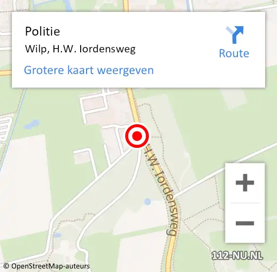 Locatie op kaart van de 112 melding: Politie Wilp, H.W. Iordensweg op 21 oktober 2022 15:10