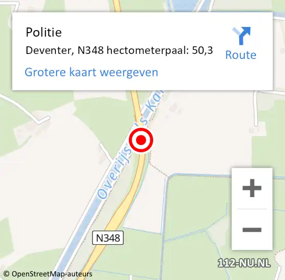 Locatie op kaart van de 112 melding: Politie Deventer, N348 hectometerpaal: 50,3 op 21 oktober 2022 15:15