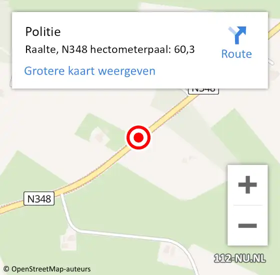 Locatie op kaart van de 112 melding: Politie Raalte, N348 hectometerpaal: 60,3 op 21 oktober 2022 15:16
