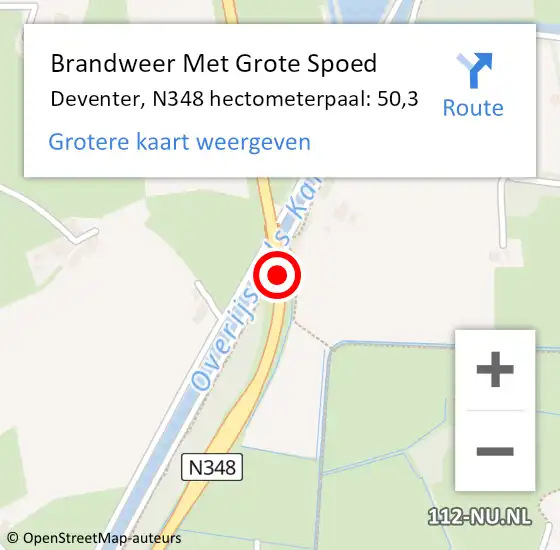 Locatie op kaart van de 112 melding: Brandweer Met Grote Spoed Naar Deventer, N348 hectometerpaal: 50,3 op 21 oktober 2022 15:16