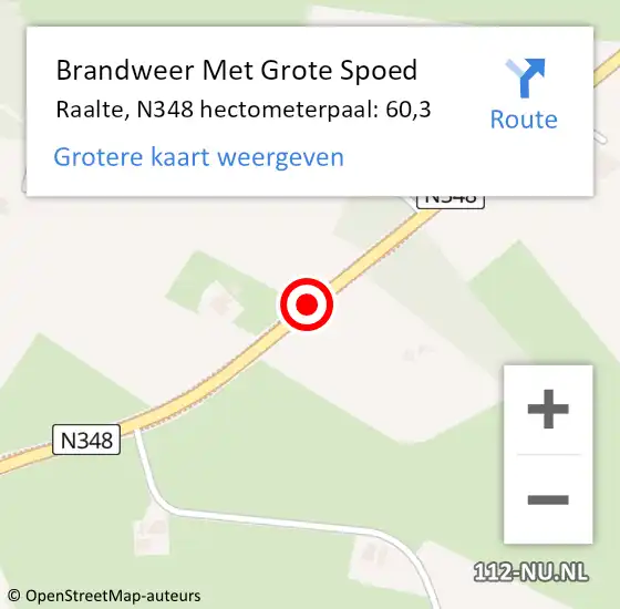 Locatie op kaart van de 112 melding: Brandweer Met Grote Spoed Naar Raalte, N348 hectometerpaal: 60,3 op 21 oktober 2022 15:19