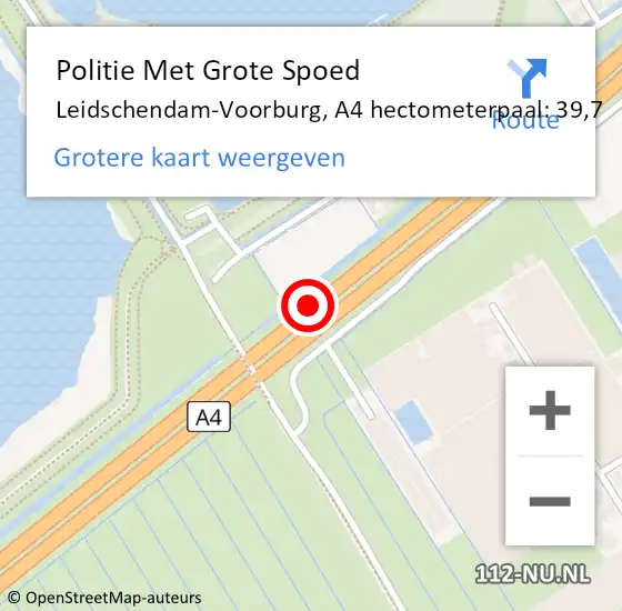 Locatie op kaart van de 112 melding: Politie Met Grote Spoed Naar Leidschendam-Voorburg, A4 hectometerpaal: 39,7 op 21 oktober 2022 15:31