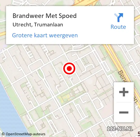 Locatie op kaart van de 112 melding: Brandweer Met Spoed Naar Utrecht, Trumanlaan op 21 oktober 2022 15:35