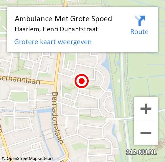 Locatie op kaart van de 112 melding: Ambulance Met Grote Spoed Naar Haarlem, Henri Dunantstraat op 21 oktober 2022 15:48