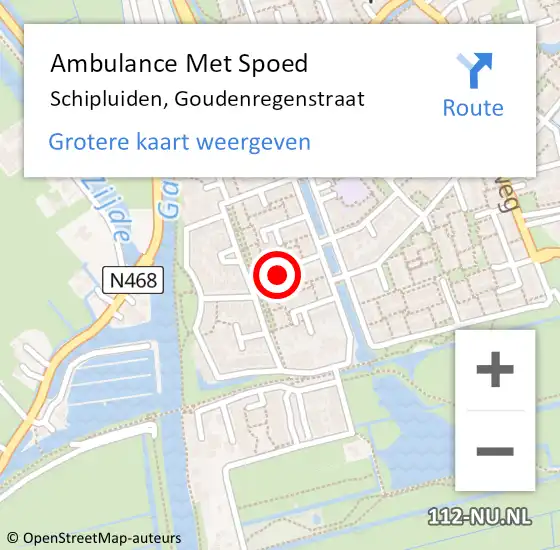 Locatie op kaart van de 112 melding: Ambulance Met Spoed Naar Schipluiden, Goudenregenstraat op 2 augustus 2014 10:31