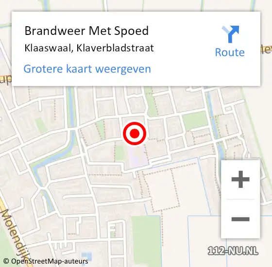 Locatie op kaart van de 112 melding: Brandweer Met Spoed Naar Klaaswaal, Klaverbladstraat op 21 oktober 2022 16:21