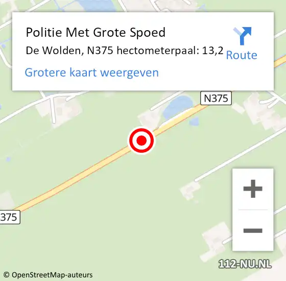 Locatie op kaart van de 112 melding: Politie Met Grote Spoed Naar De Wolden, N375 hectometerpaal: 13,2 op 21 oktober 2022 16:27