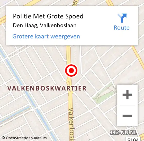Locatie op kaart van de 112 melding: Politie Met Grote Spoed Naar Den Haag, Valkenboslaan op 21 oktober 2022 16:48