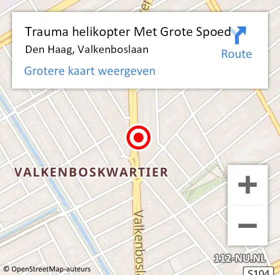 Locatie op kaart van de 112 melding: Trauma helikopter Met Grote Spoed Naar Den Haag, Valkenboslaan op 21 oktober 2022 16:49
