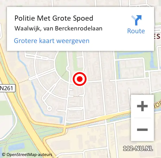 Locatie op kaart van de 112 melding: Politie Met Grote Spoed Naar Waalwijk, van Berckenrodelaan op 21 oktober 2022 16:56