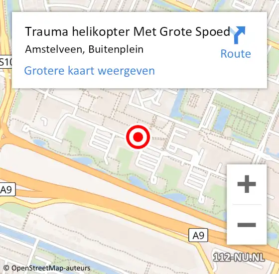 Locatie op kaart van de 112 melding: Trauma helikopter Met Grote Spoed Naar Amstelveen, Buitenplein op 21 oktober 2022 16:59