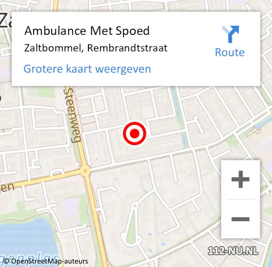 Locatie op kaart van de 112 melding: Ambulance Met Spoed Naar Zaltbommel, Rembrandtstraat op 21 oktober 2022 17:05