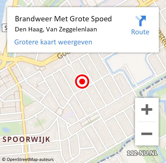 Locatie op kaart van de 112 melding: Brandweer Met Grote Spoed Naar Den Haag, Van Zeggelenlaan op 21 oktober 2022 17:29