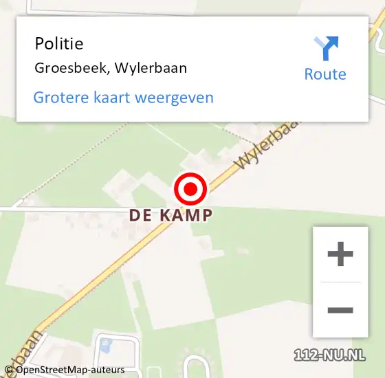 Locatie op kaart van de 112 melding: Politie Groesbeek, Wylerbaan op 21 oktober 2022 18:01