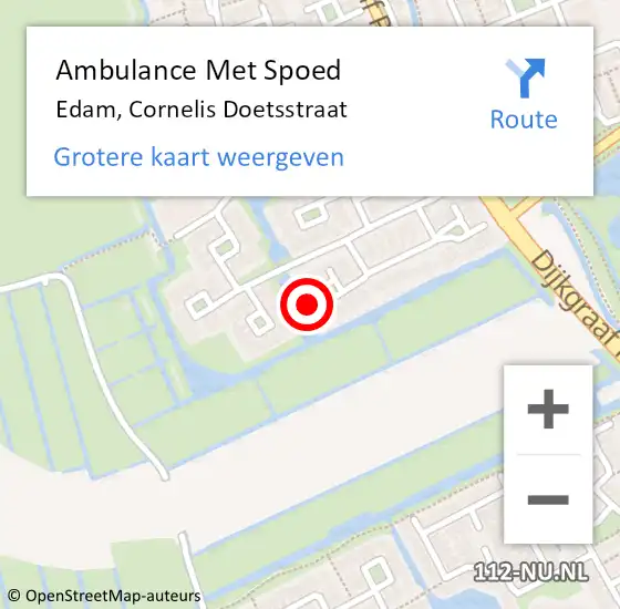 Locatie op kaart van de 112 melding: Ambulance Met Spoed Naar Edam, Cornelis Doetsstraat op 21 oktober 2022 18:17