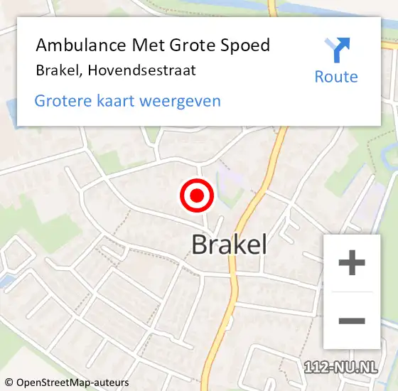 Locatie op kaart van de 112 melding: Ambulance Met Grote Spoed Naar Brakel, Hovendsestraat op 21 oktober 2022 18:23