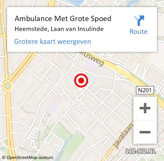 Locatie op kaart van de 112 melding: Ambulance Met Grote Spoed Naar Heemstede, Laan van Insulinde op 21 oktober 2022 18:37