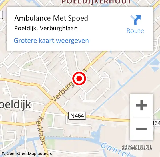 Locatie op kaart van de 112 melding: Ambulance Met Spoed Naar Poeldijk, Verburghlaan op 21 oktober 2022 18:50