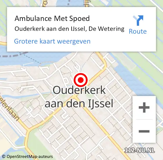 Locatie op kaart van de 112 melding: Ambulance Met Spoed Naar Ouderkerk aan den IJssel, De Wetering op 21 oktober 2022 18:52